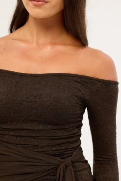 Hollie Lace Long Sleeve Mini Dress Brown