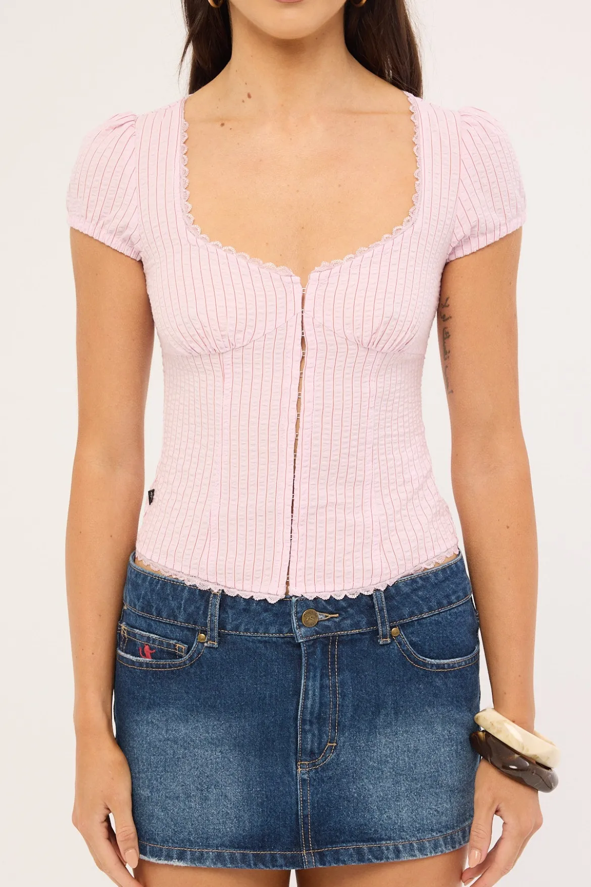 Hook Me Peggy Blouse Pink Stripe