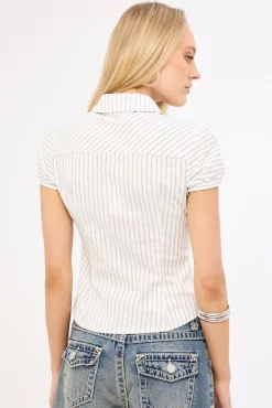 Horizon Zip Through Short Sleeve Shirt Mono Stripe