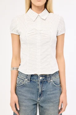 Horizon Zip Through Short Sleeve Shirt Mono Stripe