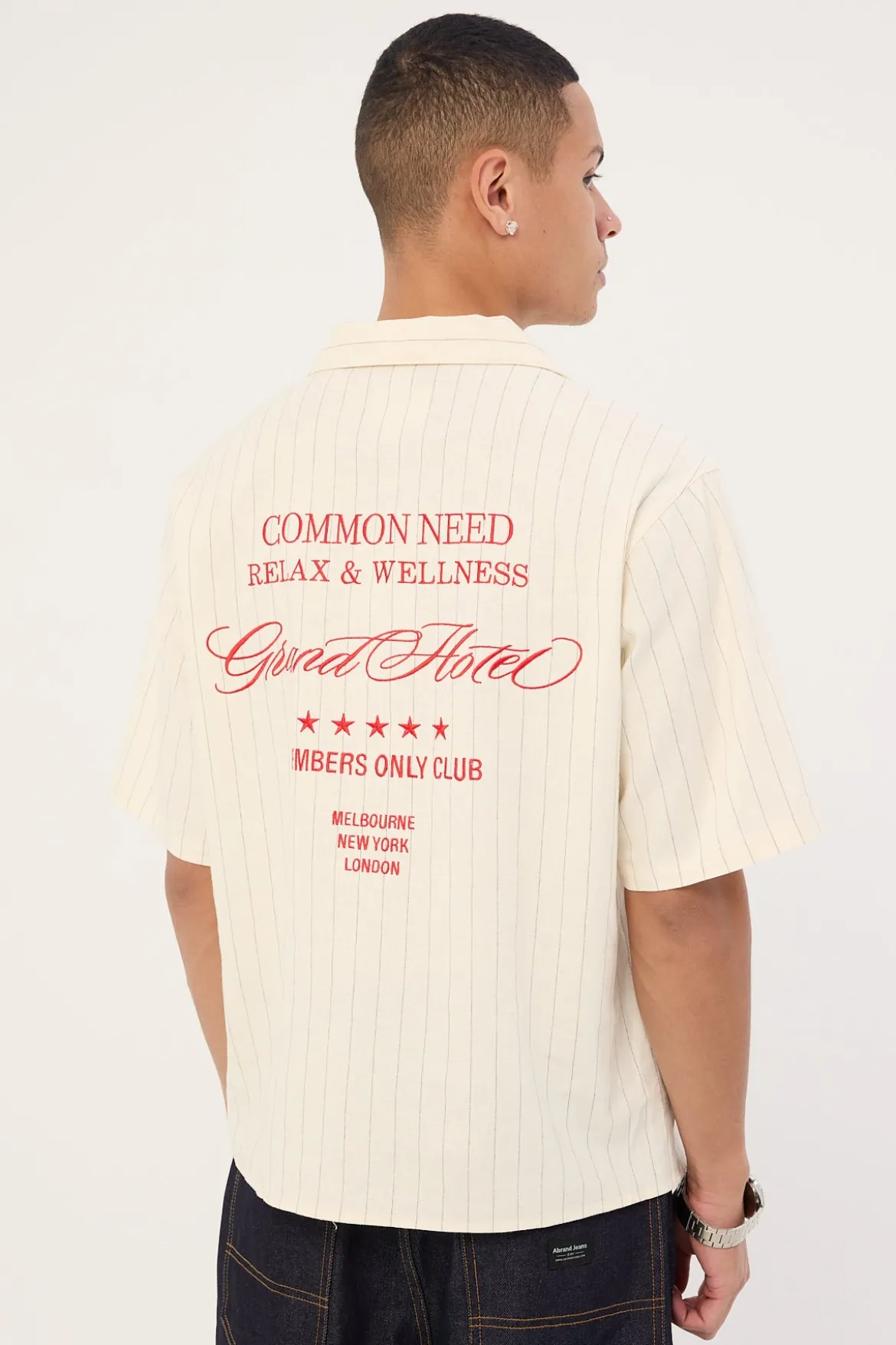 Hotel Boxy Cropped Resort Shirt White Pinstripe