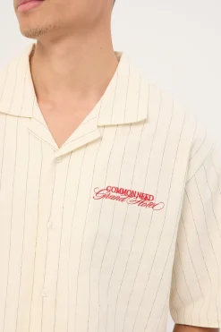 Hotel Boxy Cropped Resort Shirt White Pinstripe