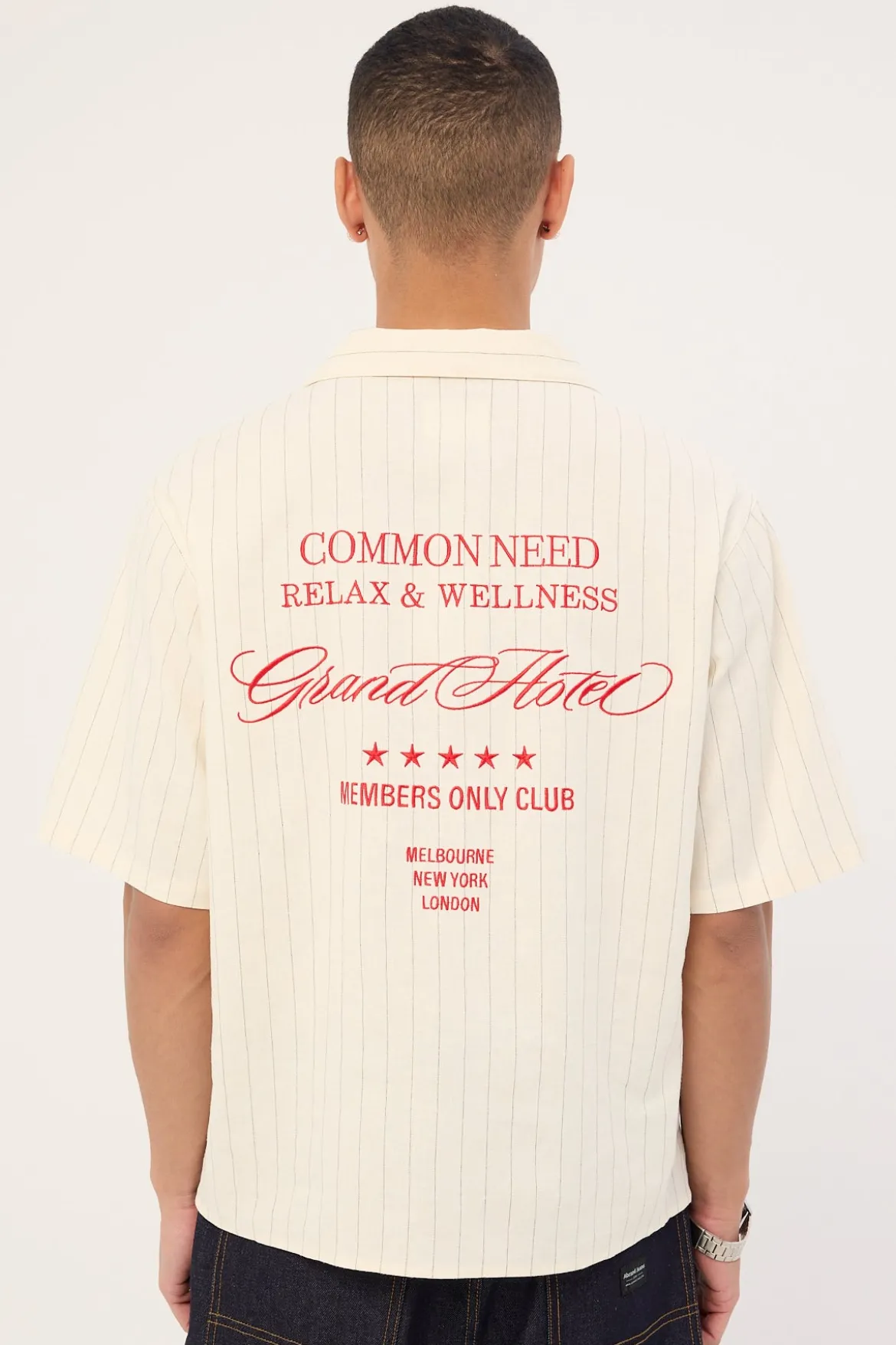 Hotel Boxy Cropped Resort Shirt White Pinstripe