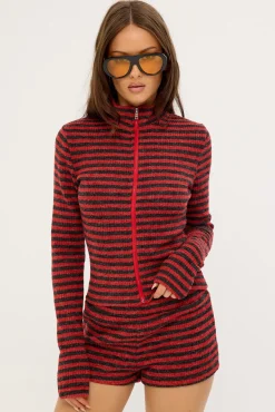 Housewife Knit Short Crimson Stripe