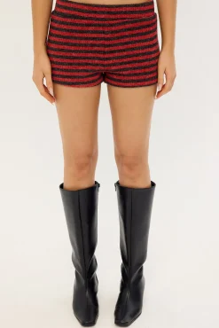 Housewife Knit Short Crimson Stripe