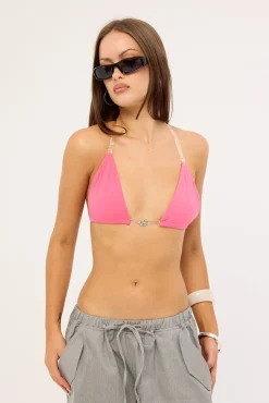 Illusion Clear Strap Bralette Hot Pink