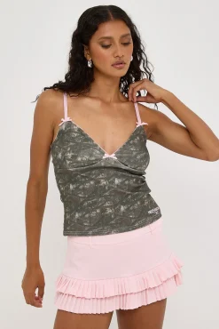 Immortal Camo Lace Ribbon Cami Khaki Green Print