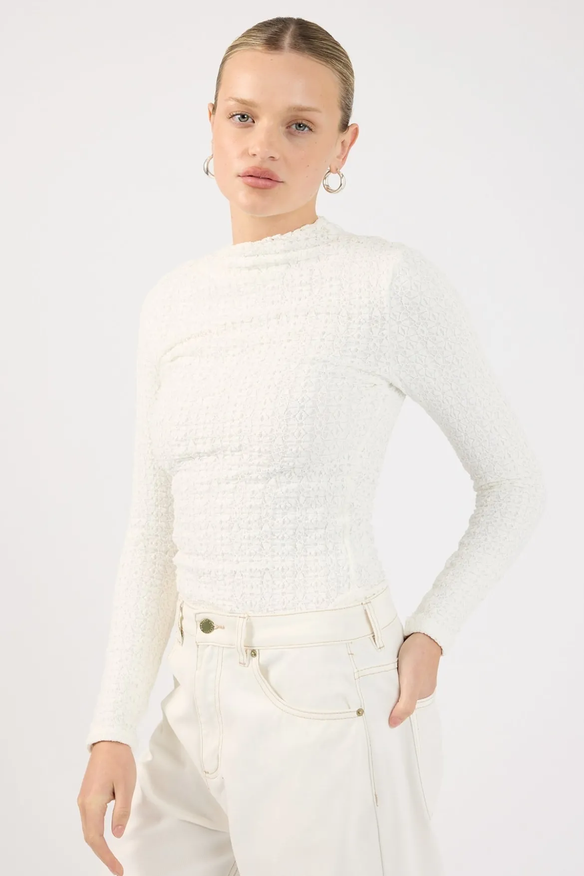 Indiana Lace Long Sleeve Top White