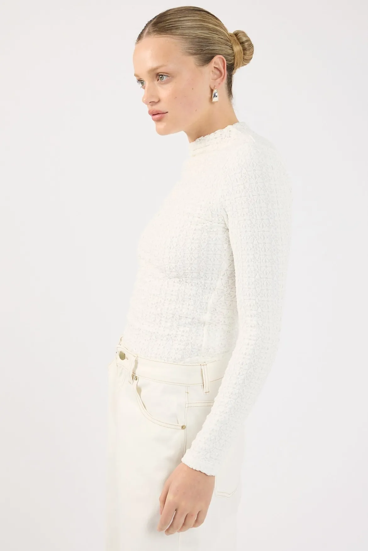 Indiana Lace Long Sleeve Top White