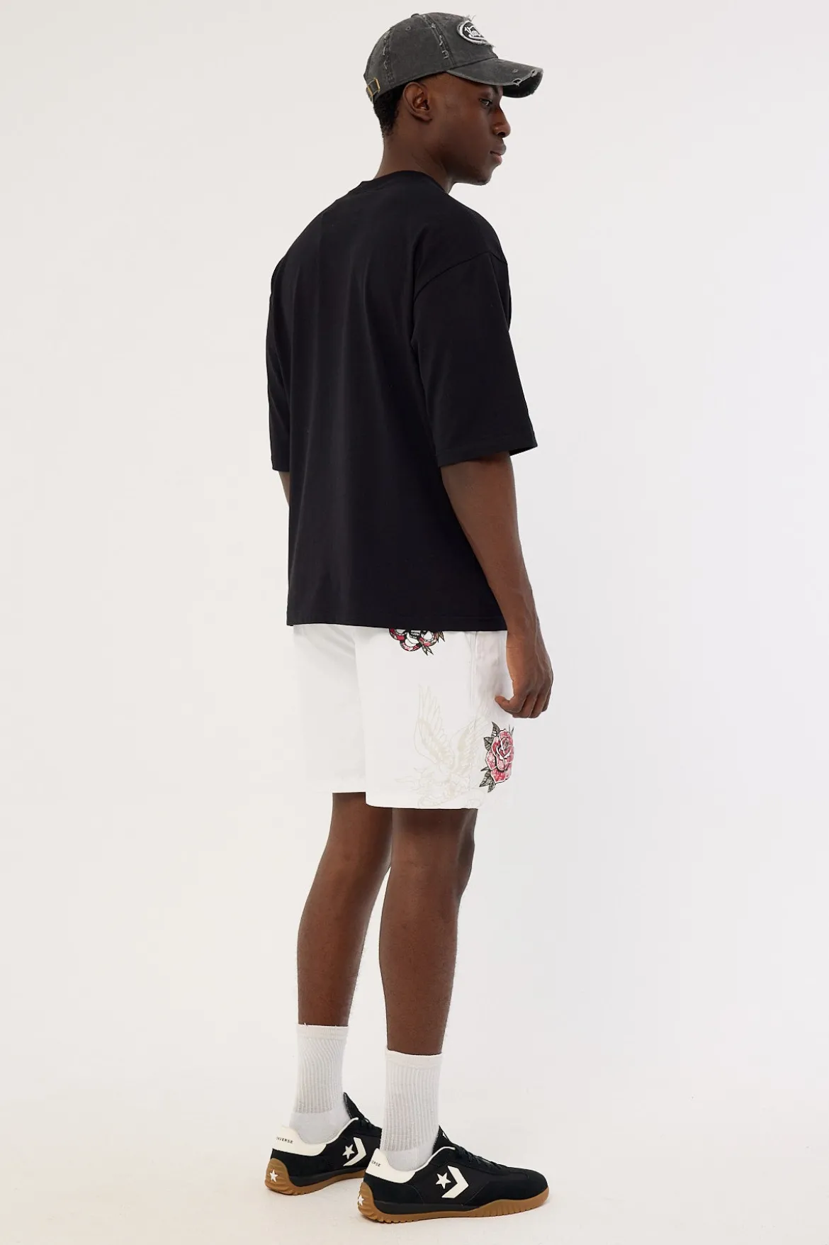 Inked Elastic Waist Short White