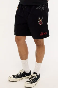 Inked Elastic Waist Short Black