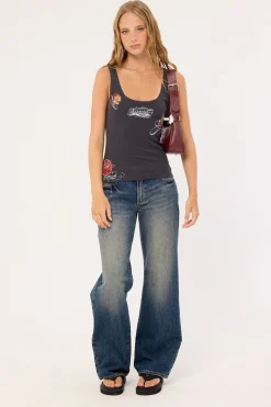 Inked Singlet Tank Top Washed Black