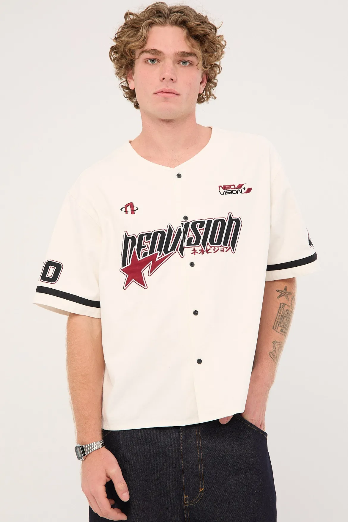 Innings Baseball Oversize Cropped Shirt Off White