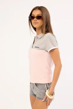Insert Dad Joke Baby Polo Tee Pink/Grey
