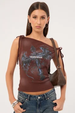 Insignia Off Shoulder Top Washed Brown