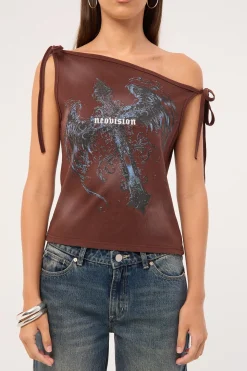 Insignia Off Shoulder Top Washed Brown