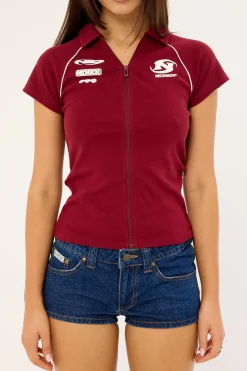 Interface Zip Through Polo Tee Burgundy