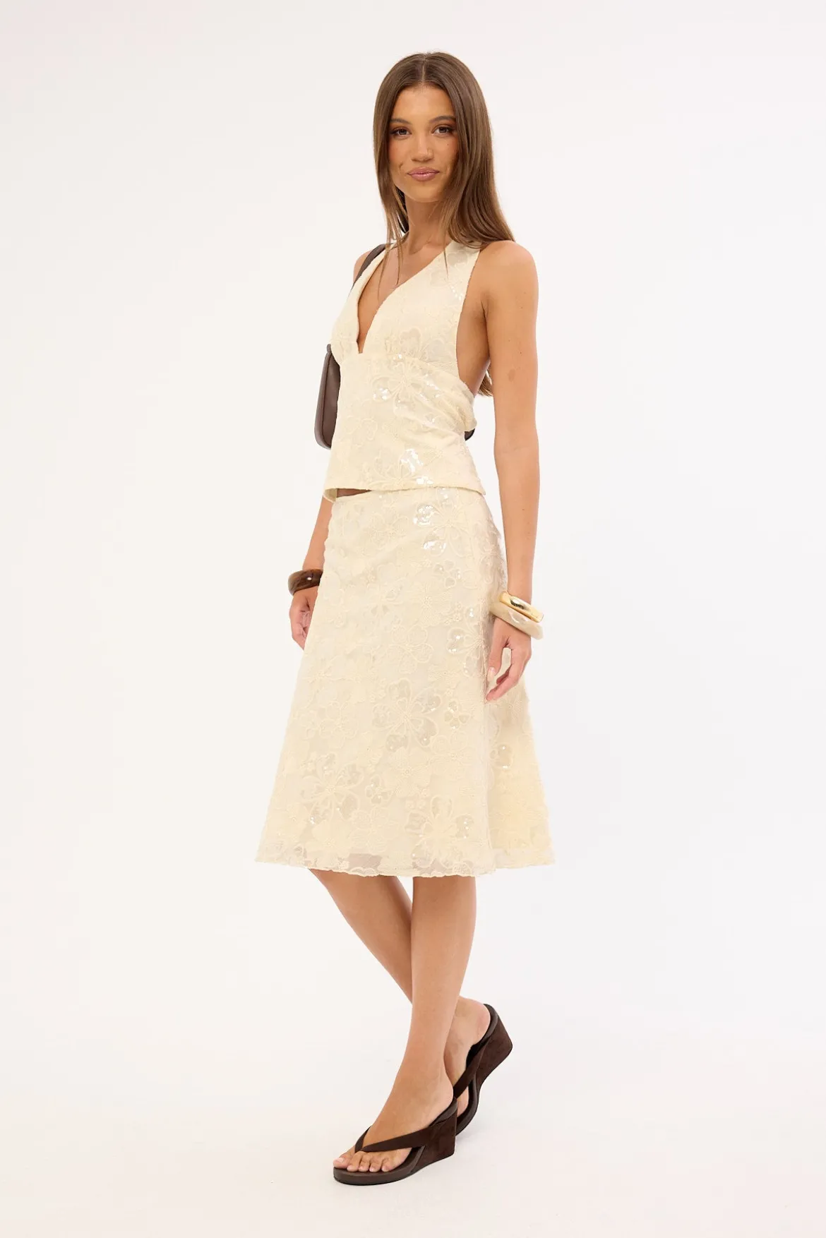 Isabel Sequin Midi Skirt Cream