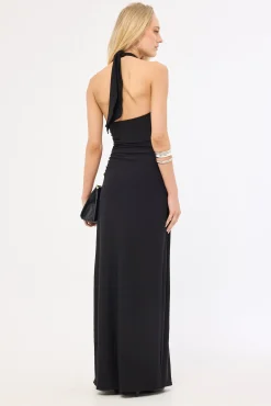 Isla Halter Twist Maxi Dress Black