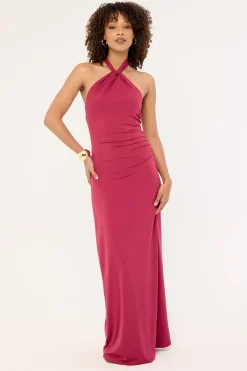 Isla Halter Twist Maxi Dress Burgundy