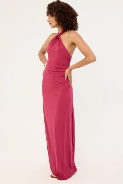 Isla Halter Twist Maxi Dress Burgundy