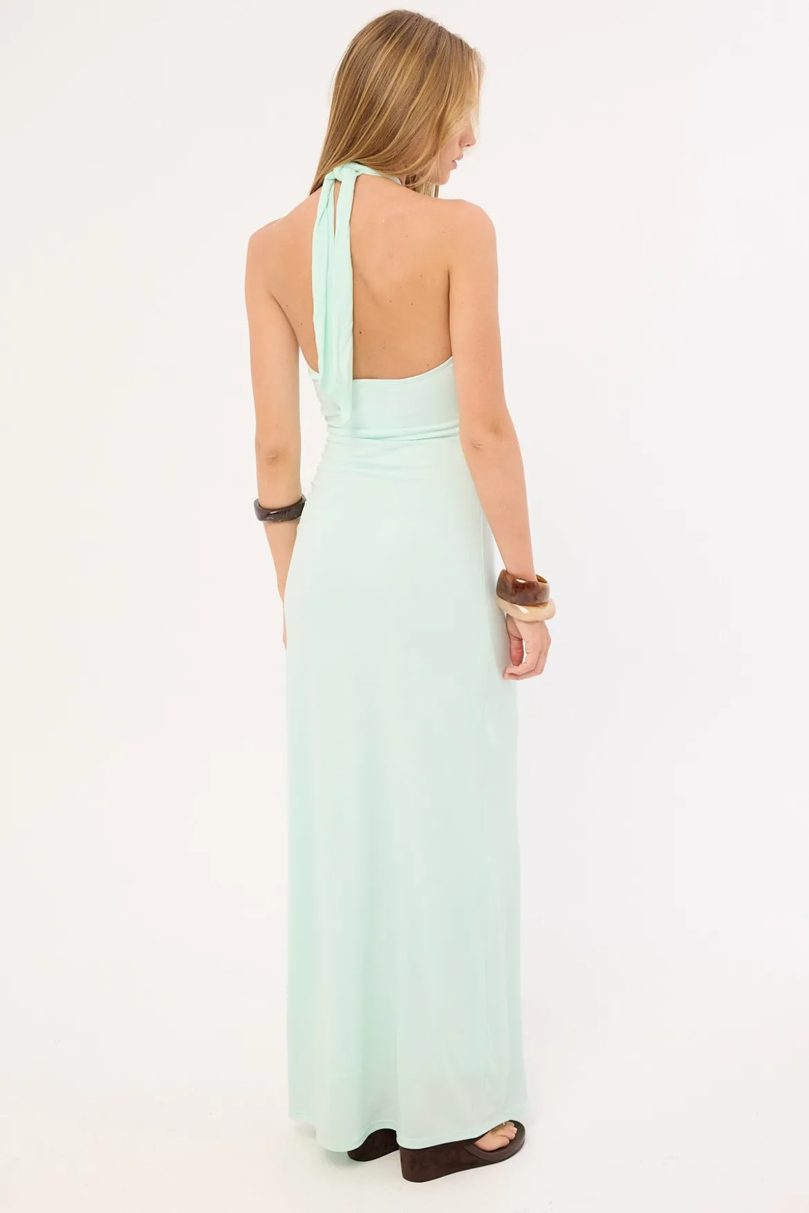 Isla Halter Twist Maxi Dress Iced Blue
