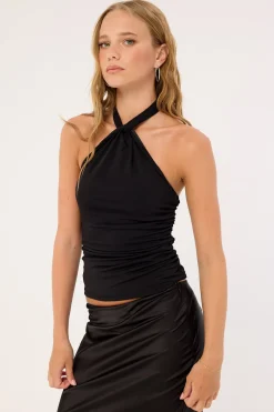 Isla Halter Twist Top Black