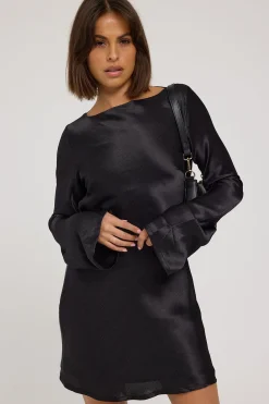 Isla Long Sleeve Cowl Mini Dress Black