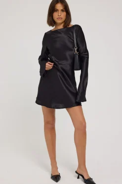 Isla Long Sleeve Cowl Mini Dress Black