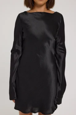 Isla Long Sleeve Cowl Mini Dress Black