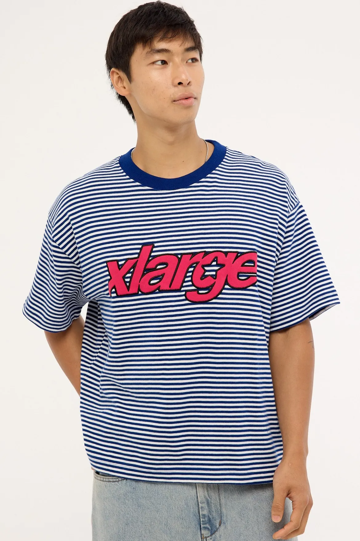 Italic Stripe Gorilla Fit Tee Navy Stripe