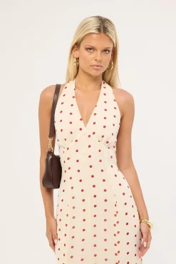 Ivana Halter Chiffon Maxi Dress Cream/Red Polka Dot