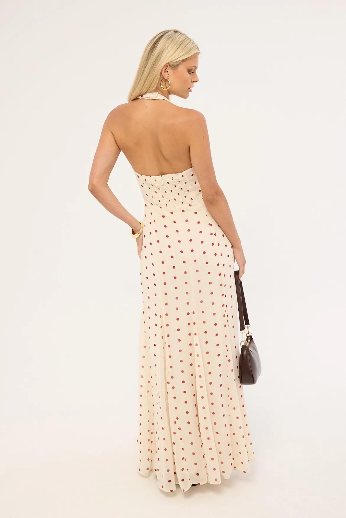 Ivana Halter Chiffon Maxi Dress Cream/Red Polka Dot