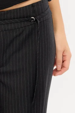 Ivy Pin Stripe Mid Rise Pant Black Stripe