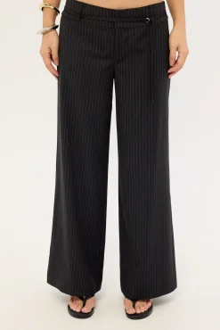 Ivy Pin Stripe Mid Rise Pant Black Stripe