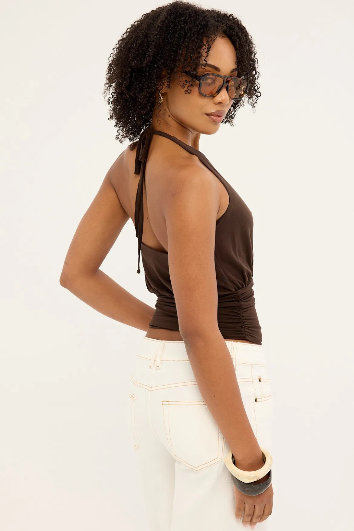 Izzy Jersey Halter Top Brown