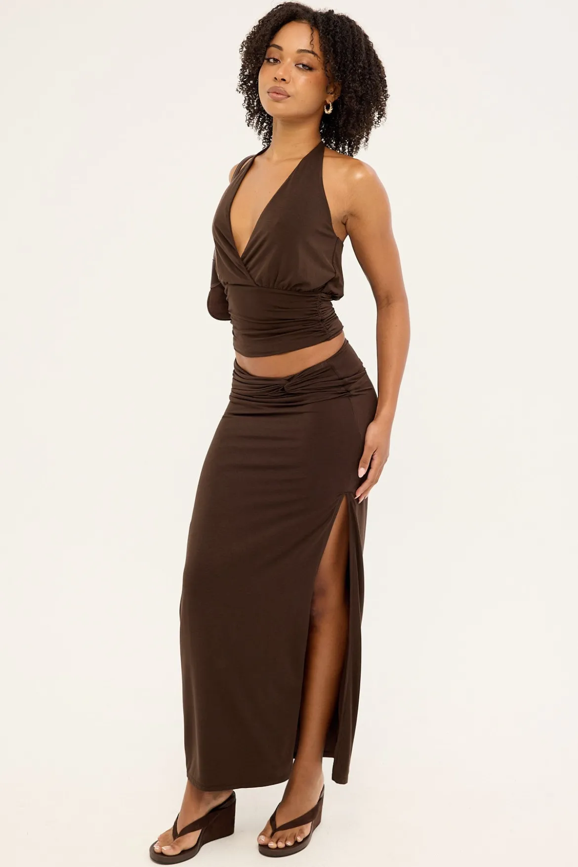 Izzy Jersey Maxi Skirt Brown