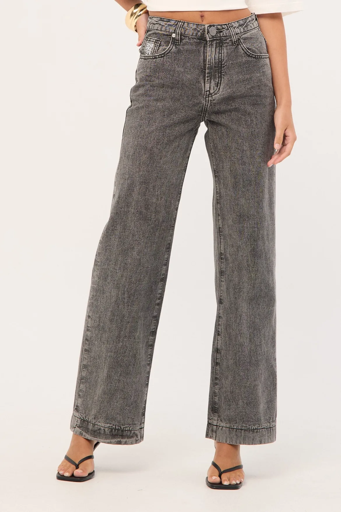Jackson Mid Waist Wide Leg Denim Jeans Rocco Grey Black
