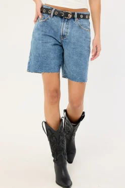 Jacksons Mid Waist Wide Leg Denim Shorts Hoodlum Blue