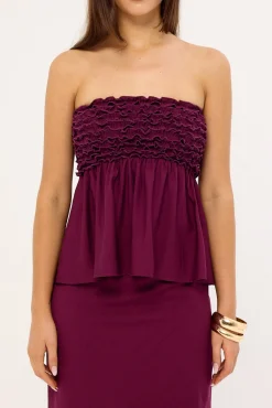Jada Frill Strapless Top Plum