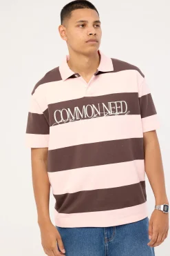 Jake Short Sleeve Rugby Polo Brown/Pink Stripe