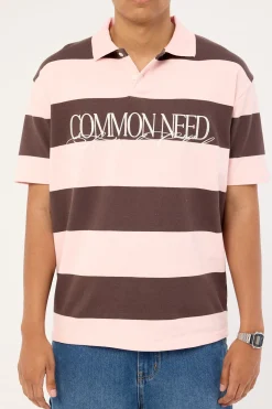 Jake Short Sleeve Rugby Polo Brown/Pink Stripe