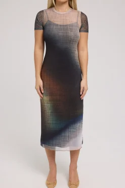 Jazel Recycled Mesh Midi Dress Ombre Print