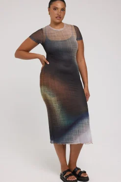 Jazel Recycled Mesh Midi Dress Ombre Print