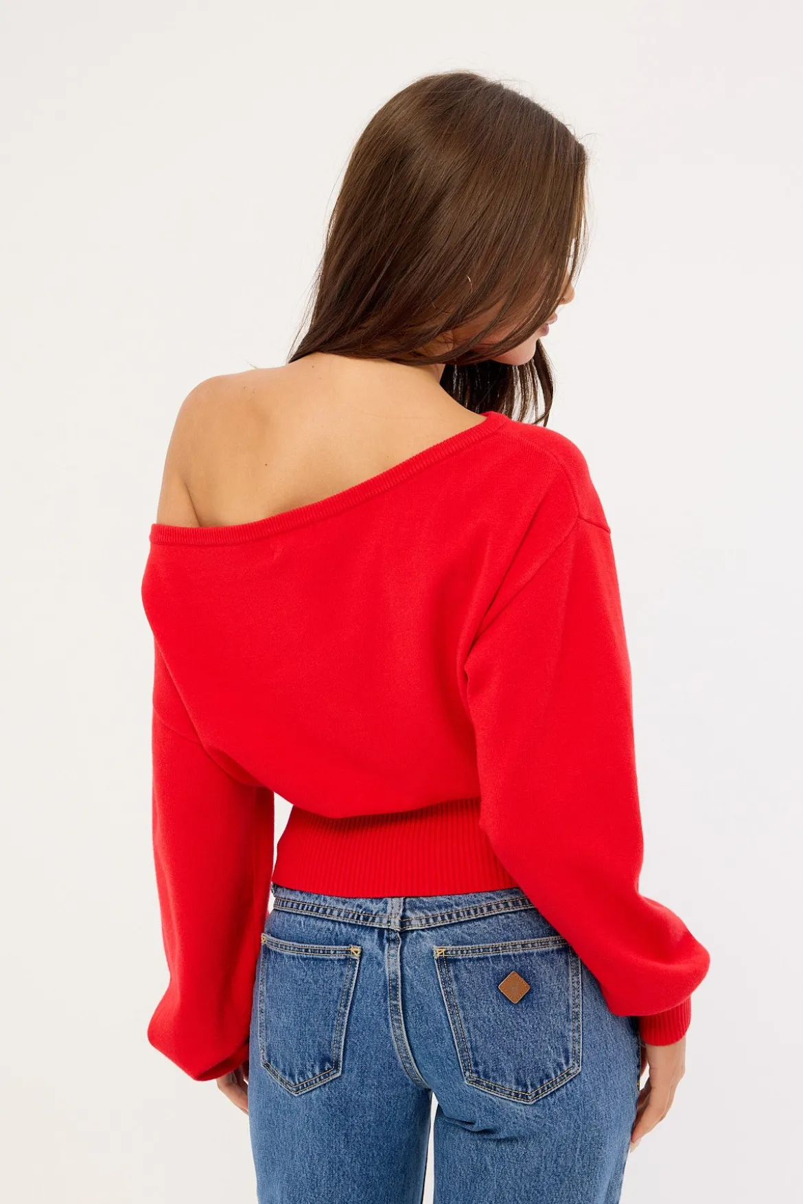 Jean Off shoulder Knit Red