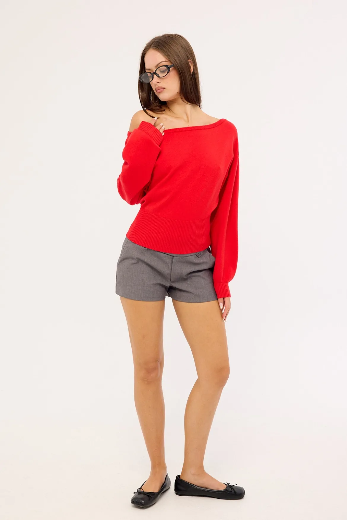 Jean Off shoulder Knit Red