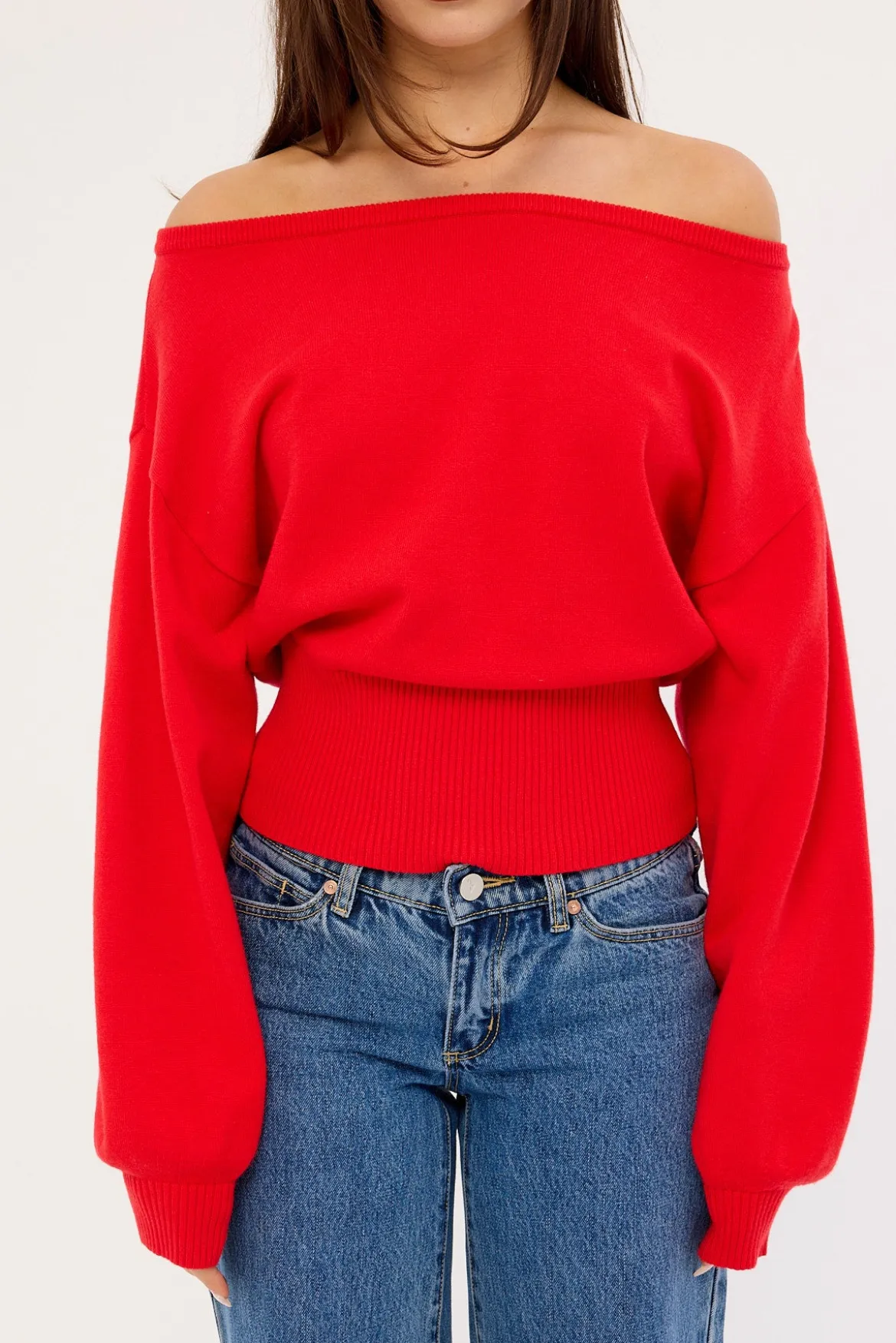 Jean Off shoulder Knit Red