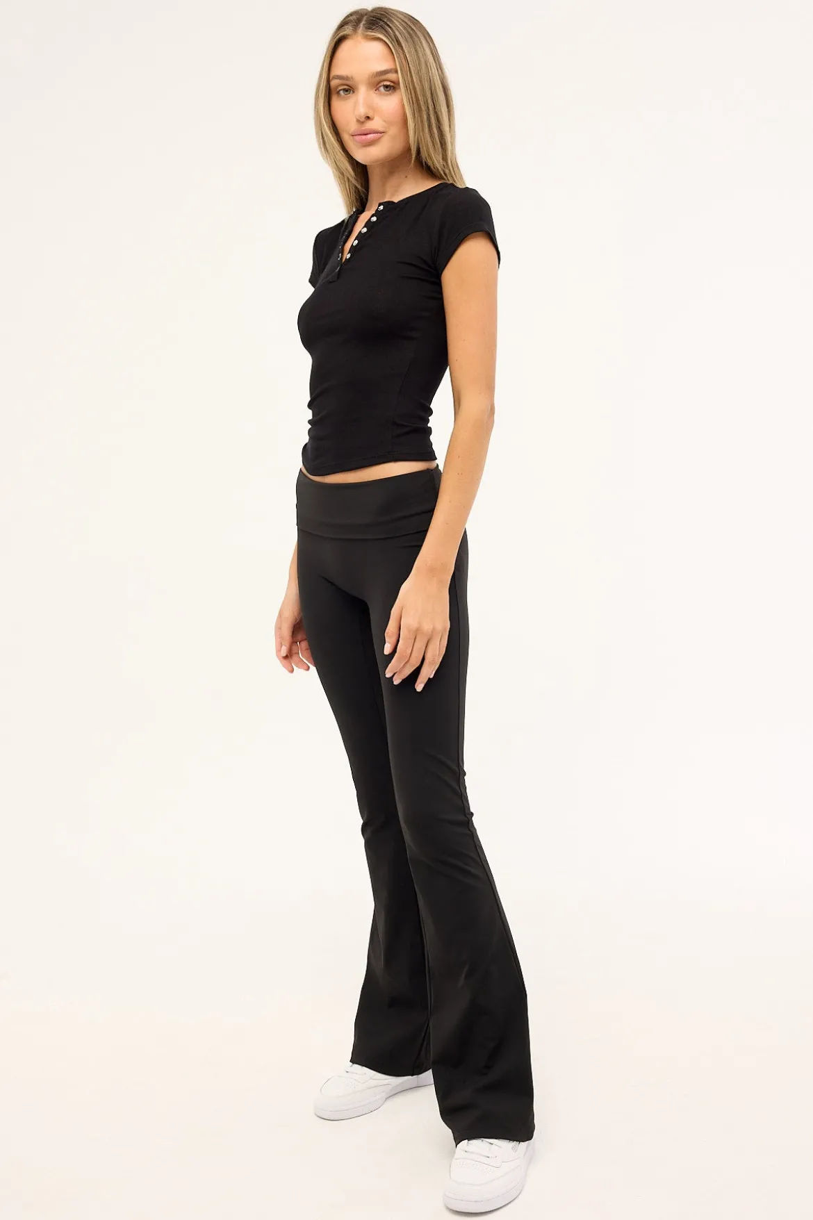 Jersey Mid Rise Flare Black