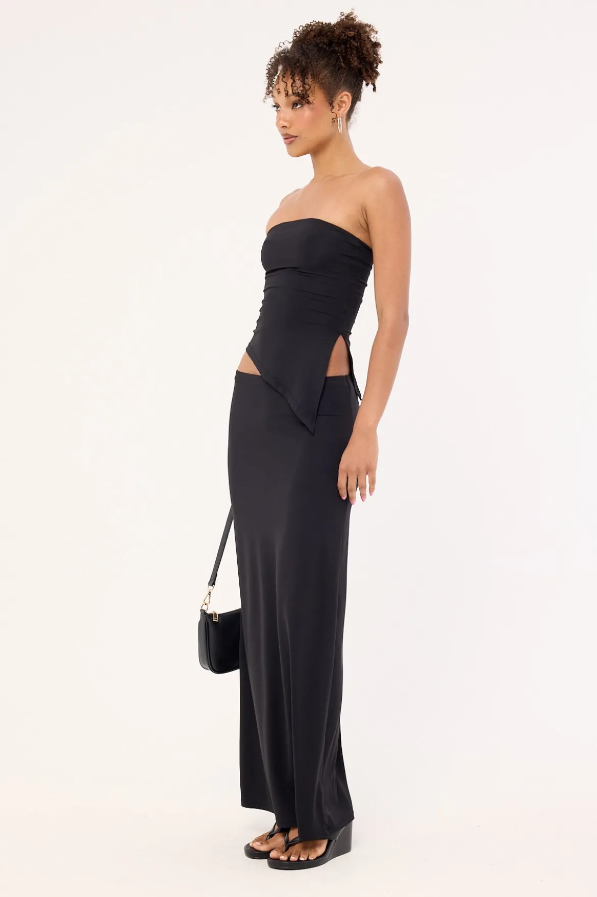 Jersey Mid Rise Maxi Skirt Black