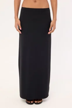 Jersey Mid Rise Maxi Skirt Black